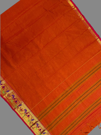 Narayanpet Orange Cotton Saree CS251