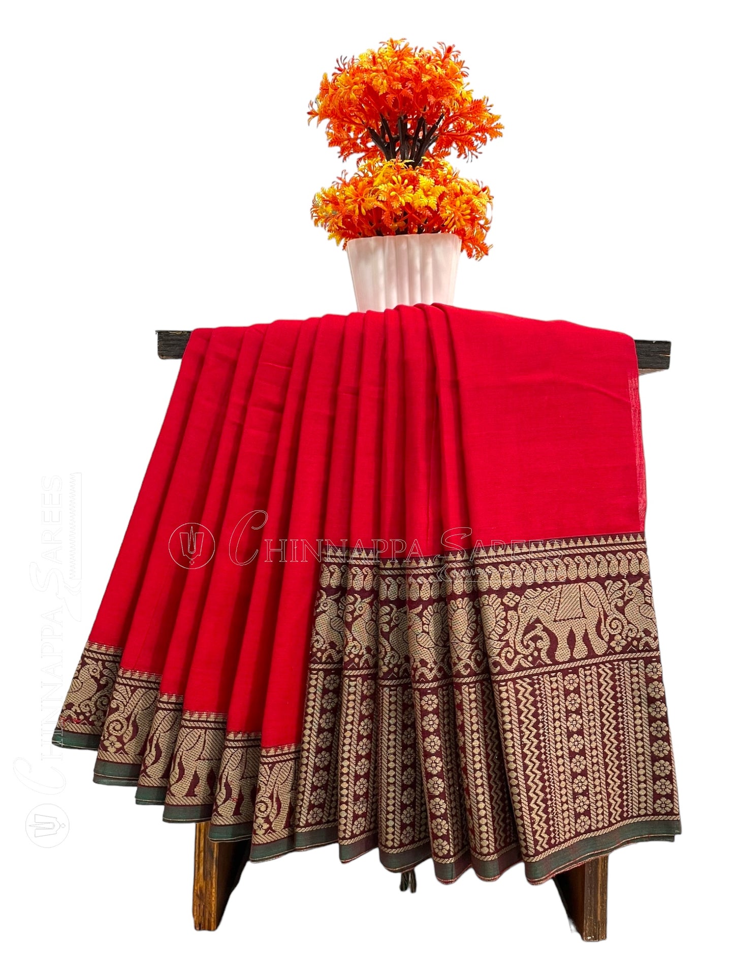 Narayanpet Red Cotton Saree CS263