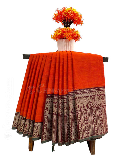 Narayanpet Orange Cotton Saree CS260