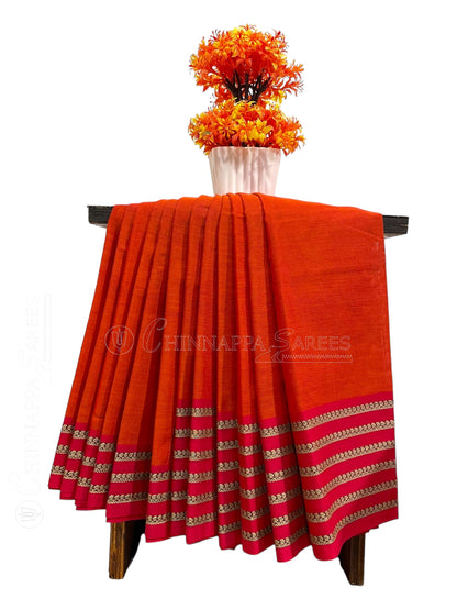 Narayanpet Orange Cotton Saree CS268