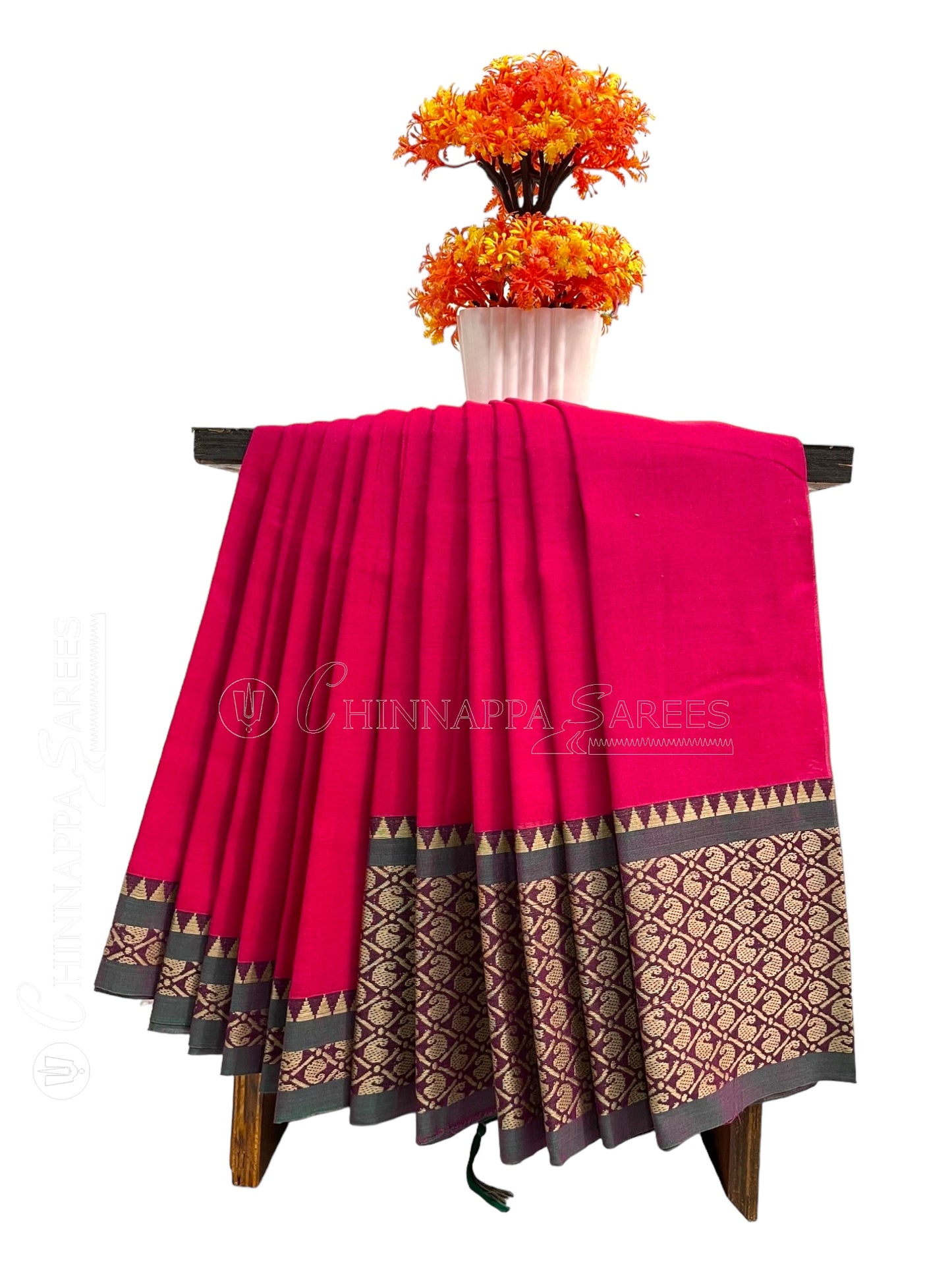 Narayanpet Tomato Pink Cotton Saree CS283