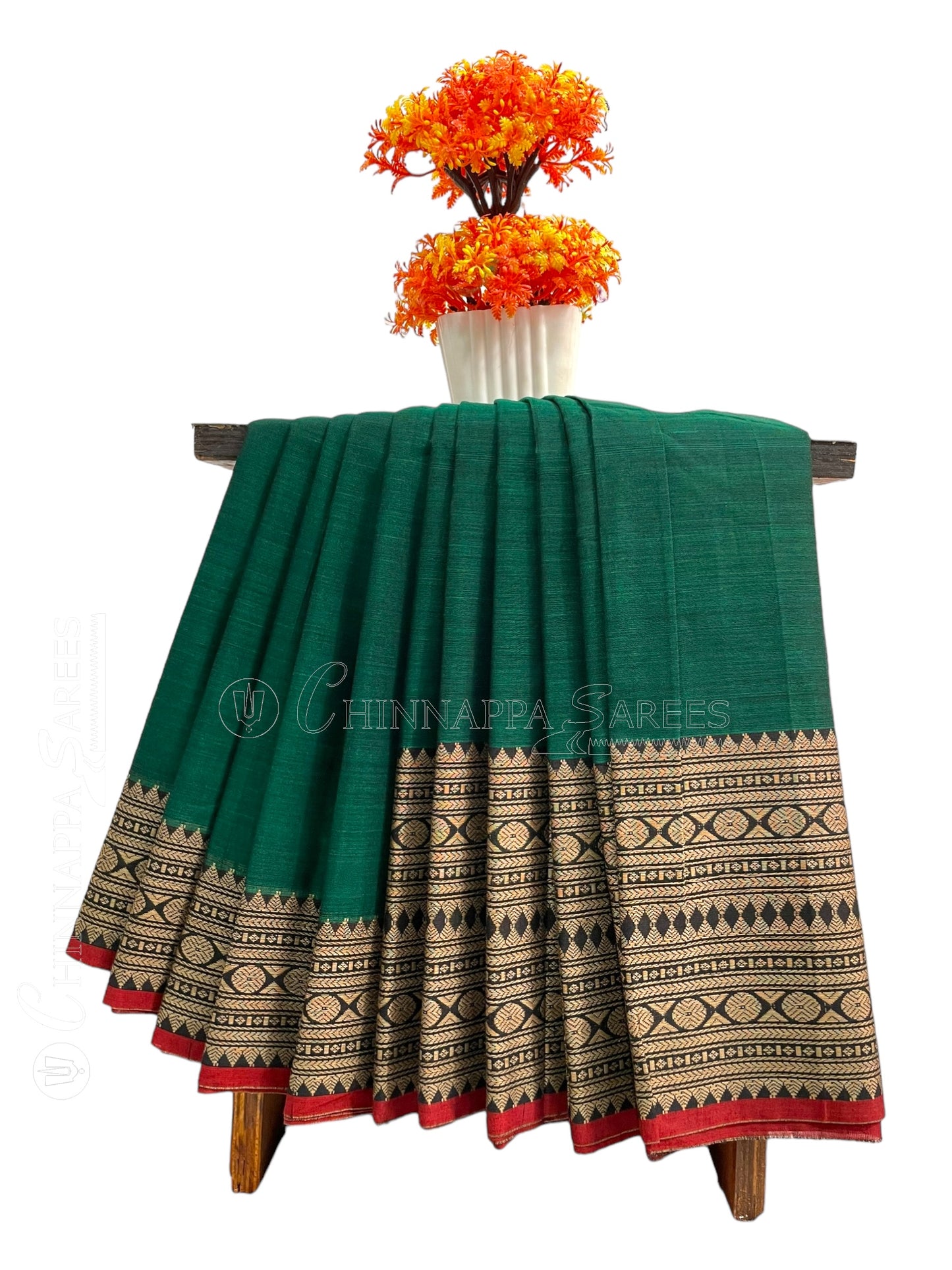 Narayanpet Dark Green Cotton Saree CS289