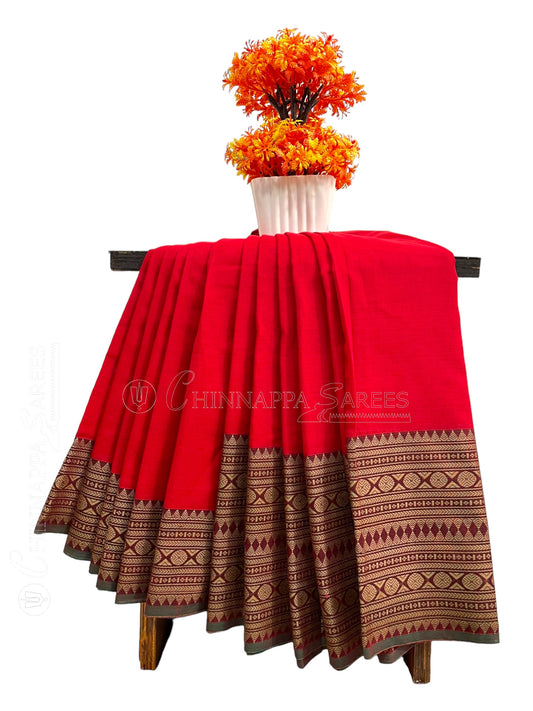 Narayanpet Red Cotton Saree CS291