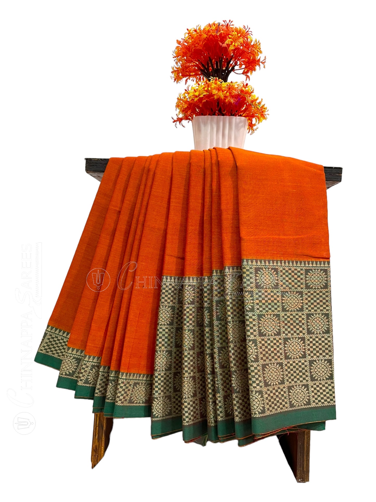 Narayanpet Orange Cotton Saree CS302