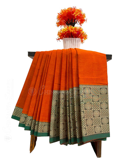 Narayanpet Orange Cotton Saree CS302