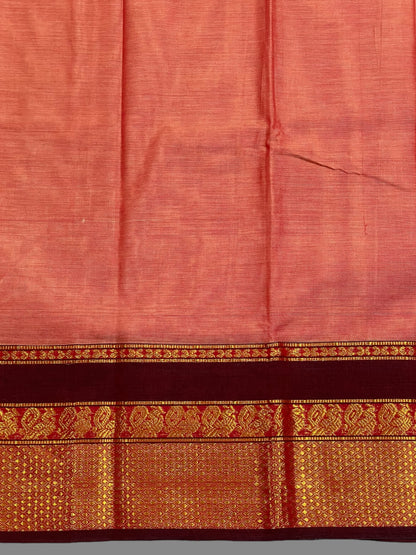 Narayanpet Dark Peach Cotton Saree CS317