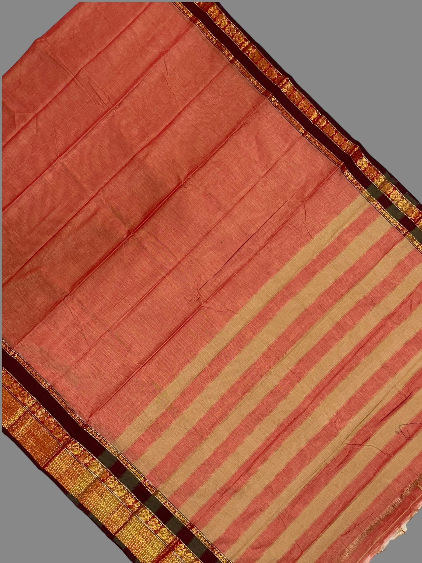 Narayanpet Dark Peach Cotton Saree CS317