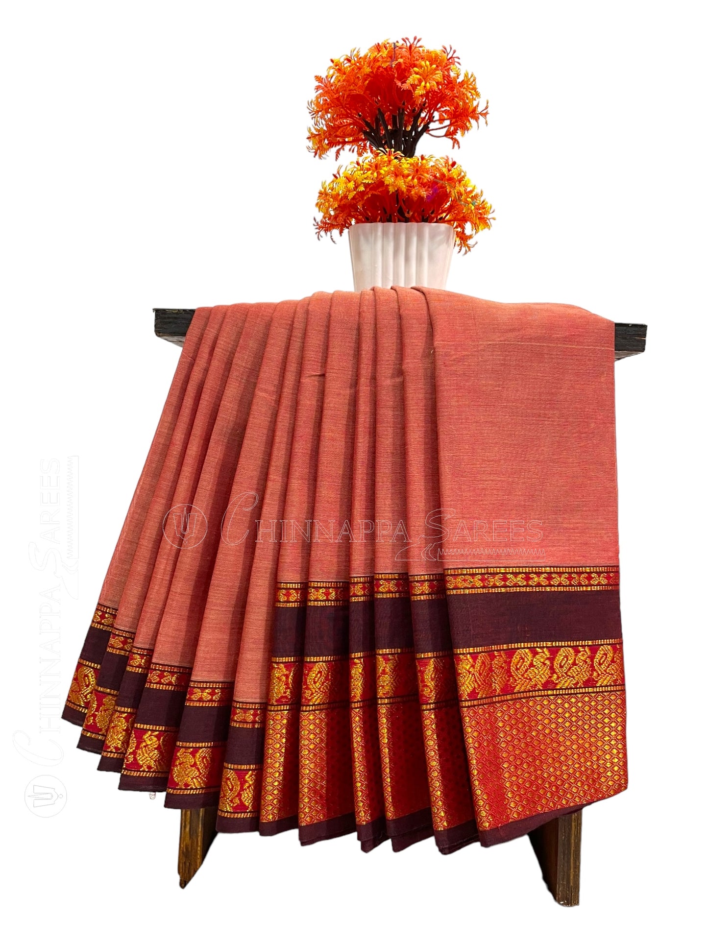 Narayanpet Dark Peach Cotton Saree CS317