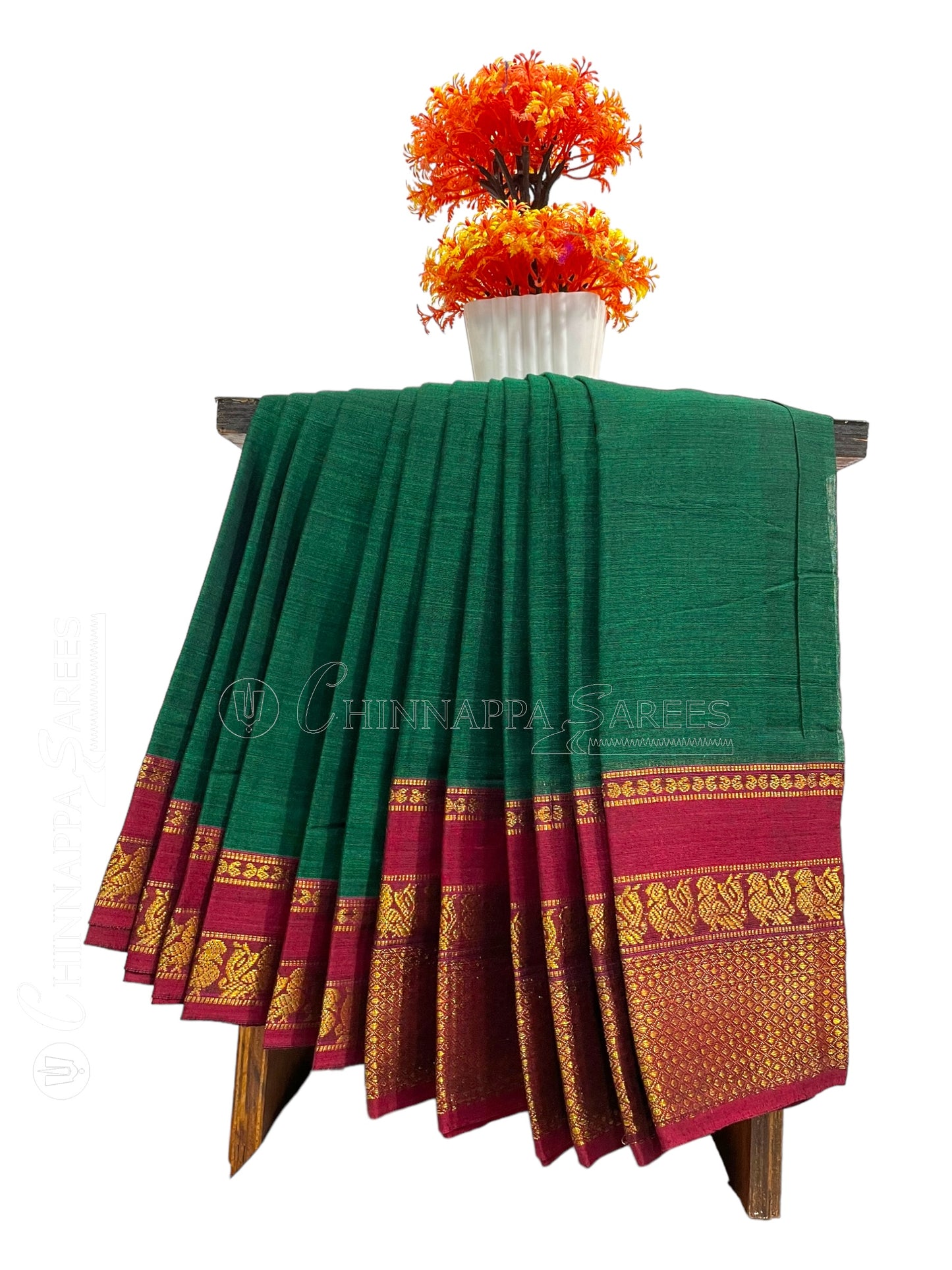 Narayanpet Dark Green Cotton Saree CS320