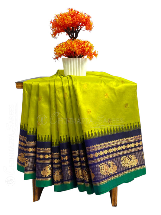 Mahalaxmi Border Neon Green Pure Silk Saree