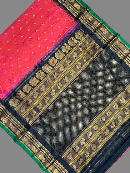 Mahalaxmi Border Tomato Pink Pure Silk Saree