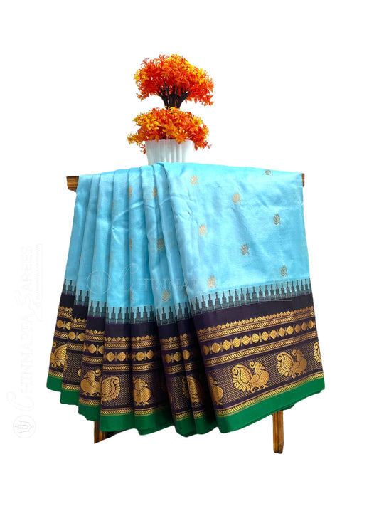 Mahalaxmi Border Blue Pure silk Saree