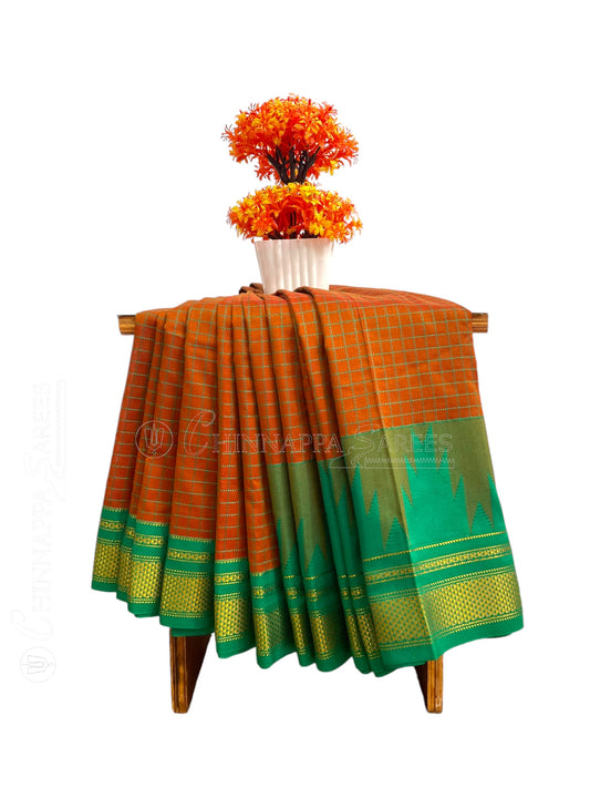 Big Temple Checks Ochre Half-Mix Sarees