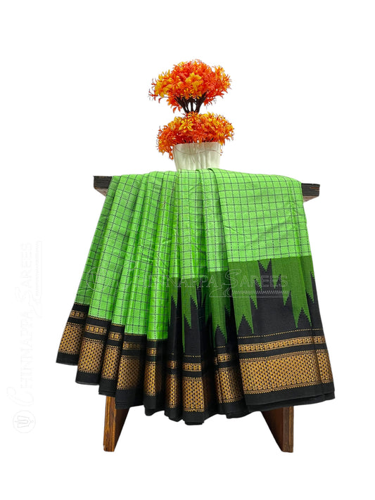 Big Temple Checks Parrot Green Half-Mix Sarees