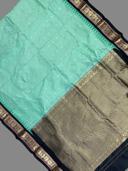 Humsa Border Mint Green Pure Silk Saree