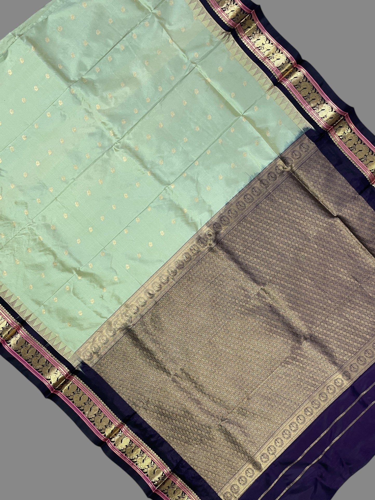 Humsa Border Tea Green Pure Silk Saree