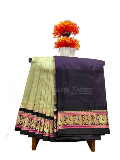 Humsa Border Tea Green Pure Silk Saree