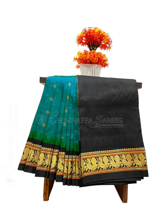 Humsa Border Teal Blue Pure Silk Saree