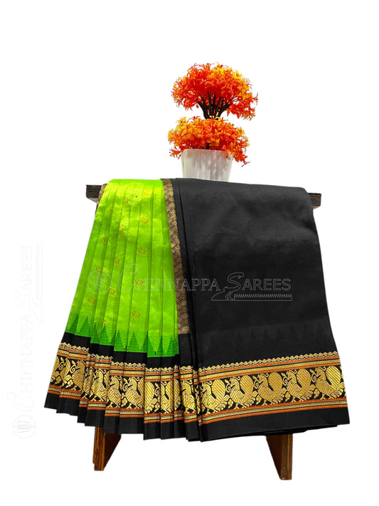 Humsa Border Bright Parrot Green Pure Silk Saree