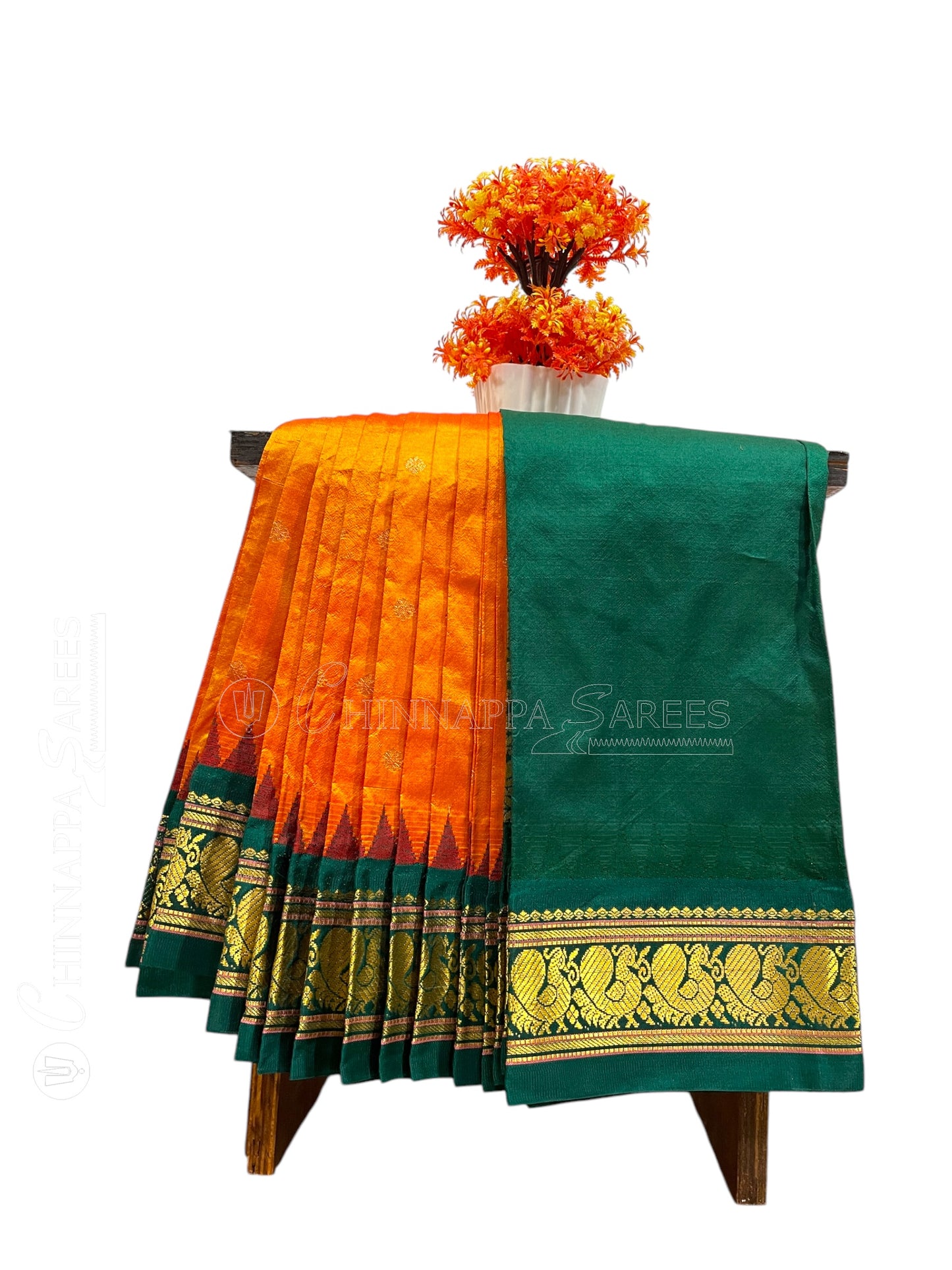 Humsa Border Orange Pure Silk Saree