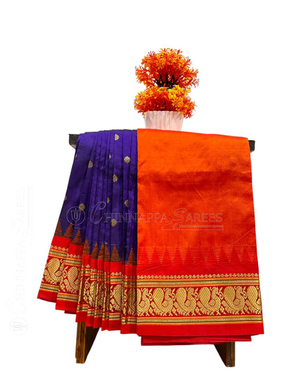 Humsa Border Royal Purple Pure Silk Saree