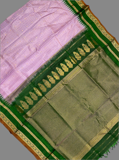 Gap Border Checks Light Pink Pure Silk Saree