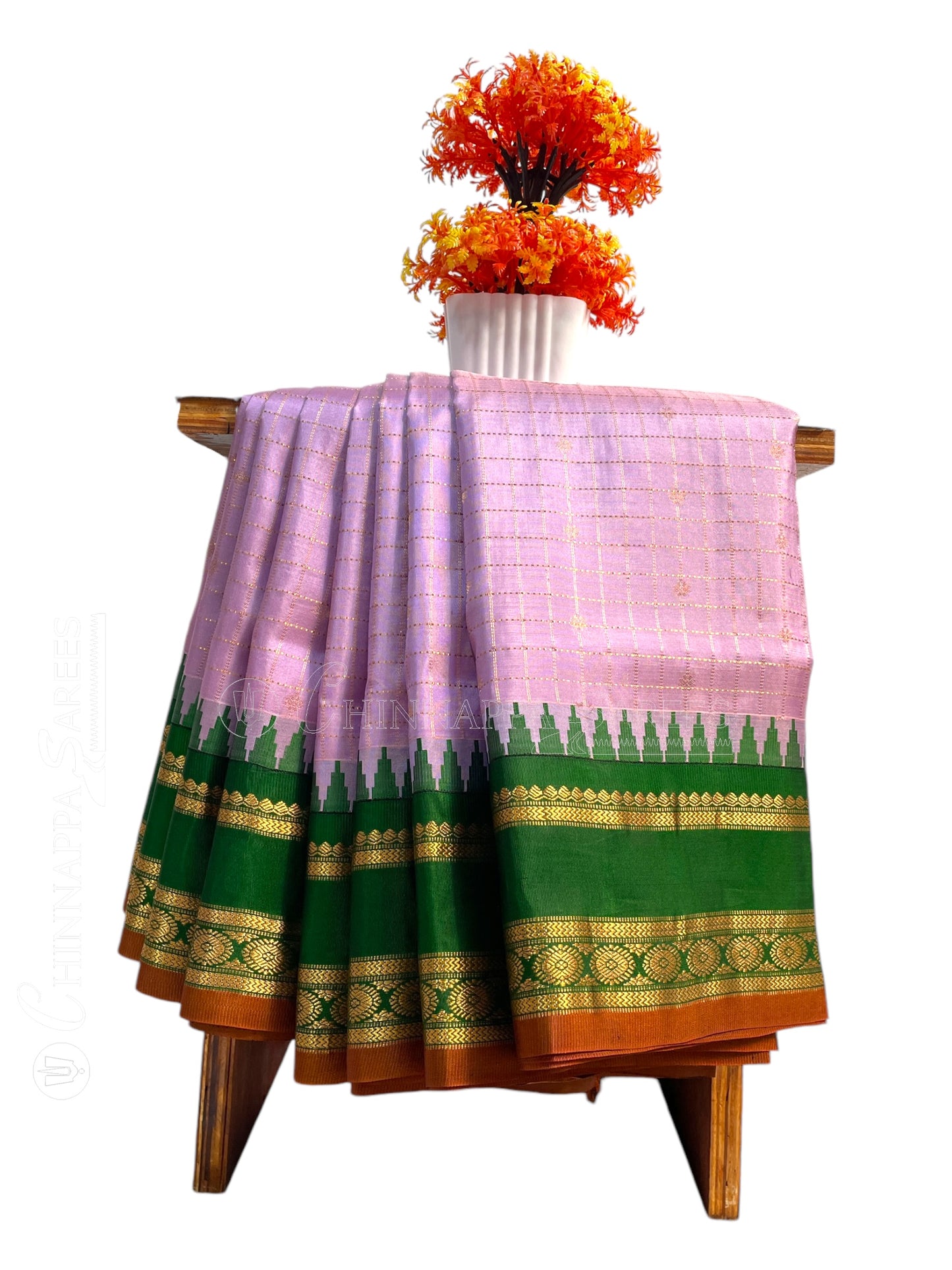 Gap Border Checks Light Pink Pure Silk Saree