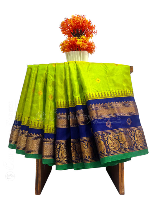 Kanchi Border Butta Lime Green Pure Silk Saree