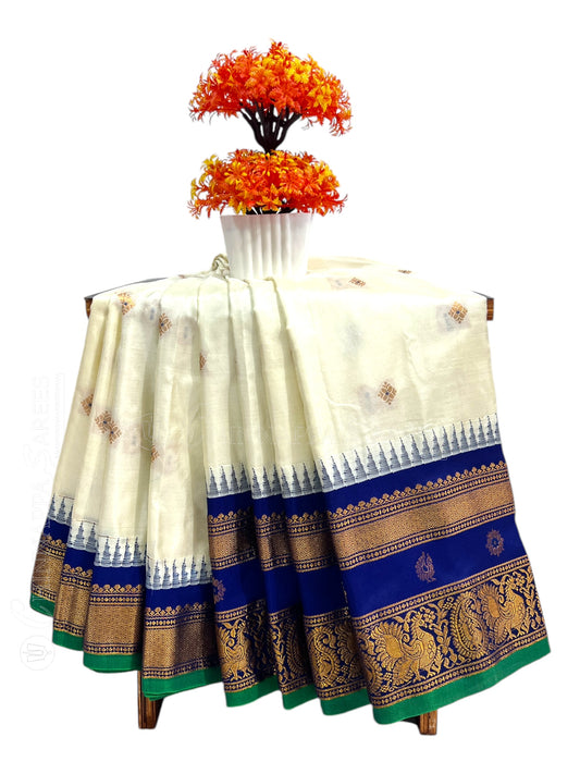 Kanchi Border Butta White Pure Silk Saree