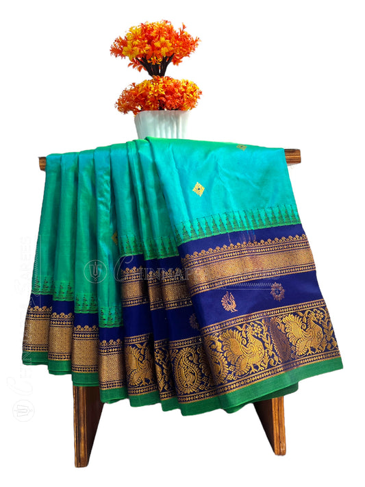 Kanchi Border Butta Light Sea Green Pure Silk Saree