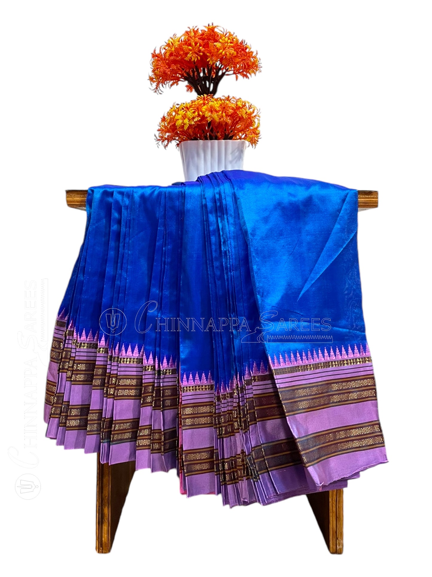 Narayanpet Plain  Blue Pure Silk Saree