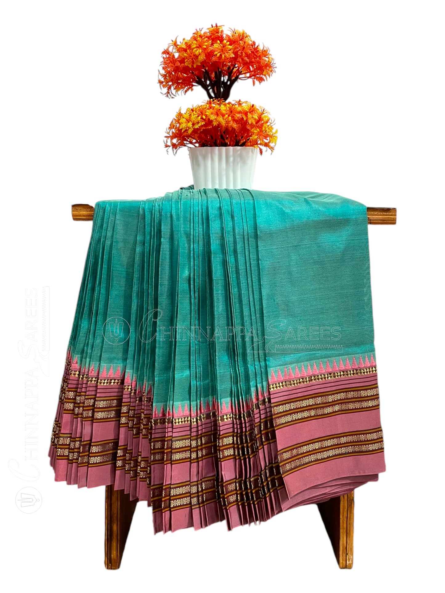 Narayanpet Plain turquoise Colour  pure Silk Saree