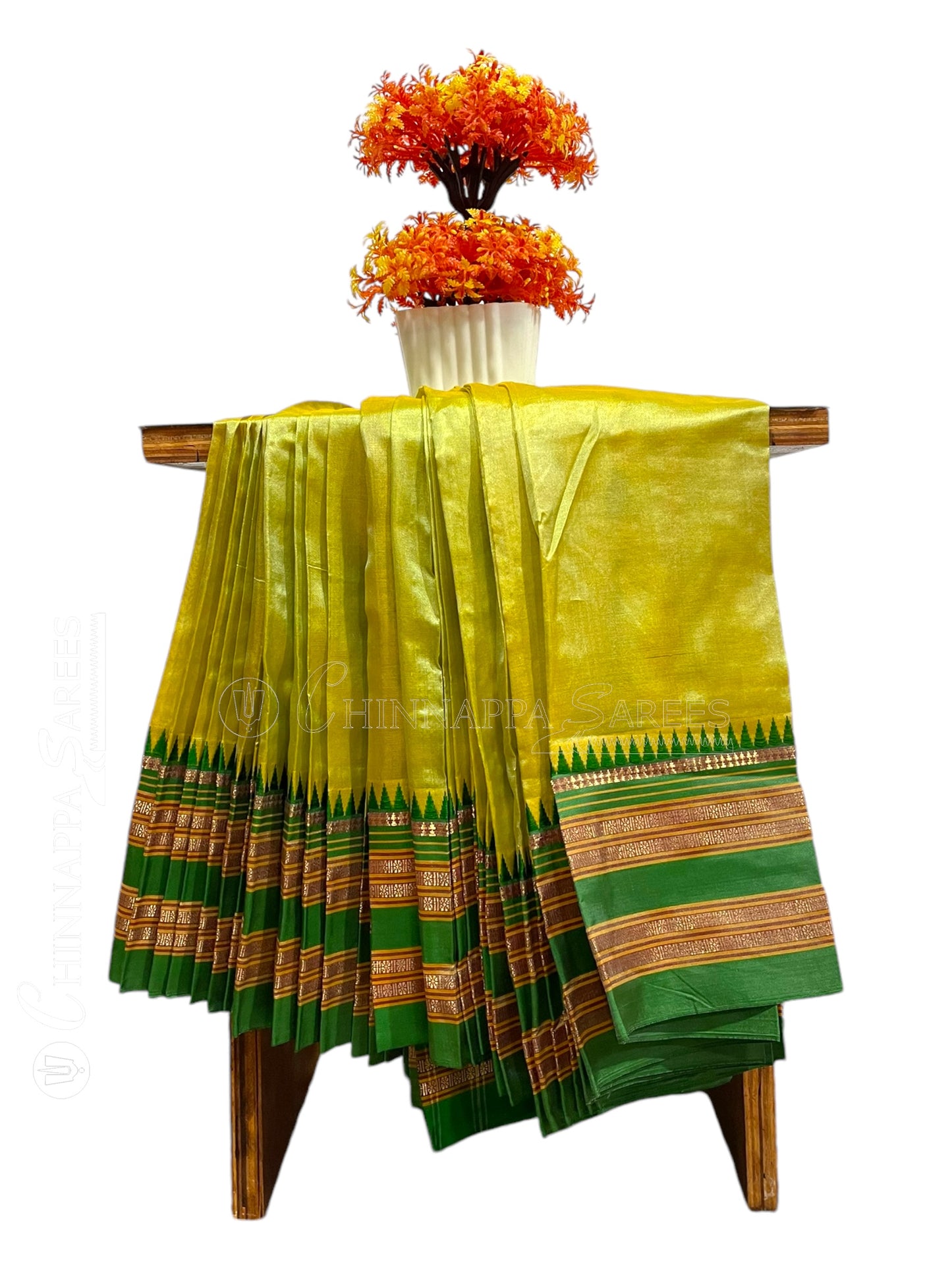 Narayanpet Plain Straw colour pure Silk Saree