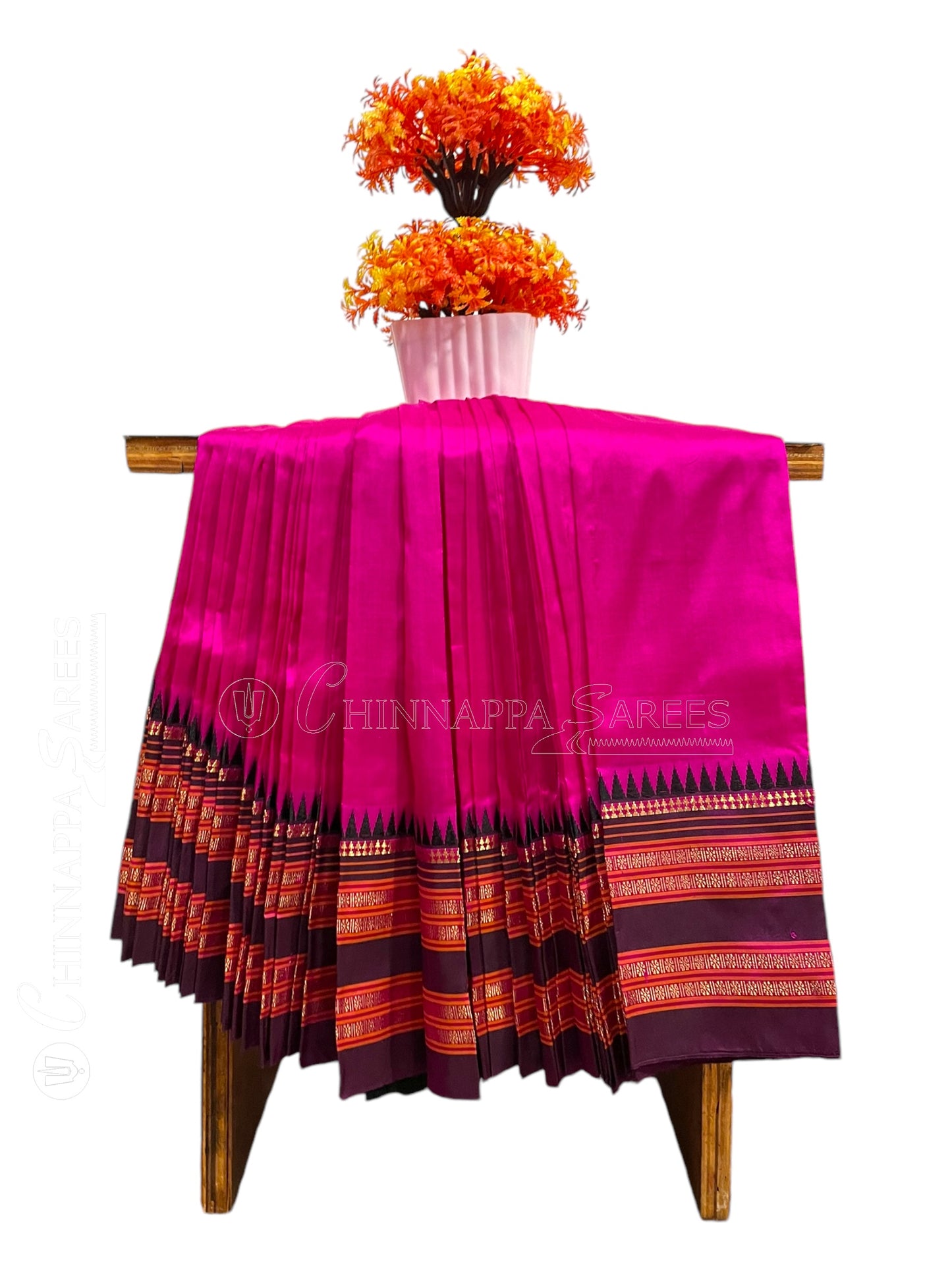 Narayanpet Plain Magenta Pink Pure Silk Saree