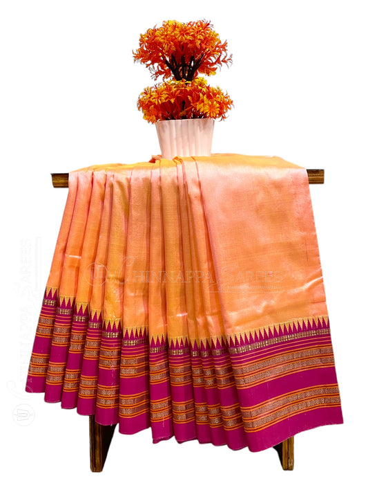 Narayanpet Plain Light Orange colour pure Silk Saree