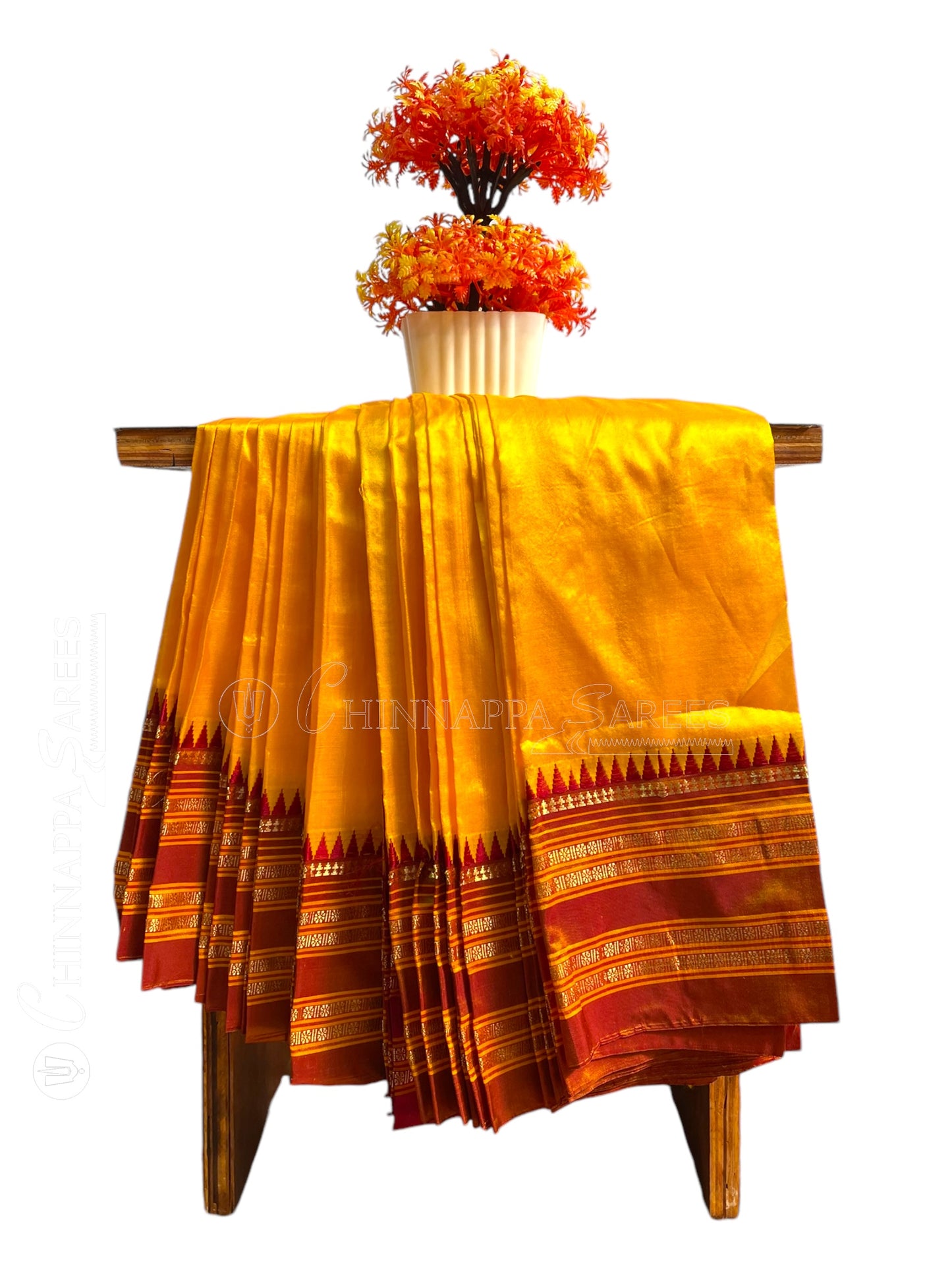 Narayanpet Plain Bright Yellow pure Silk Saree