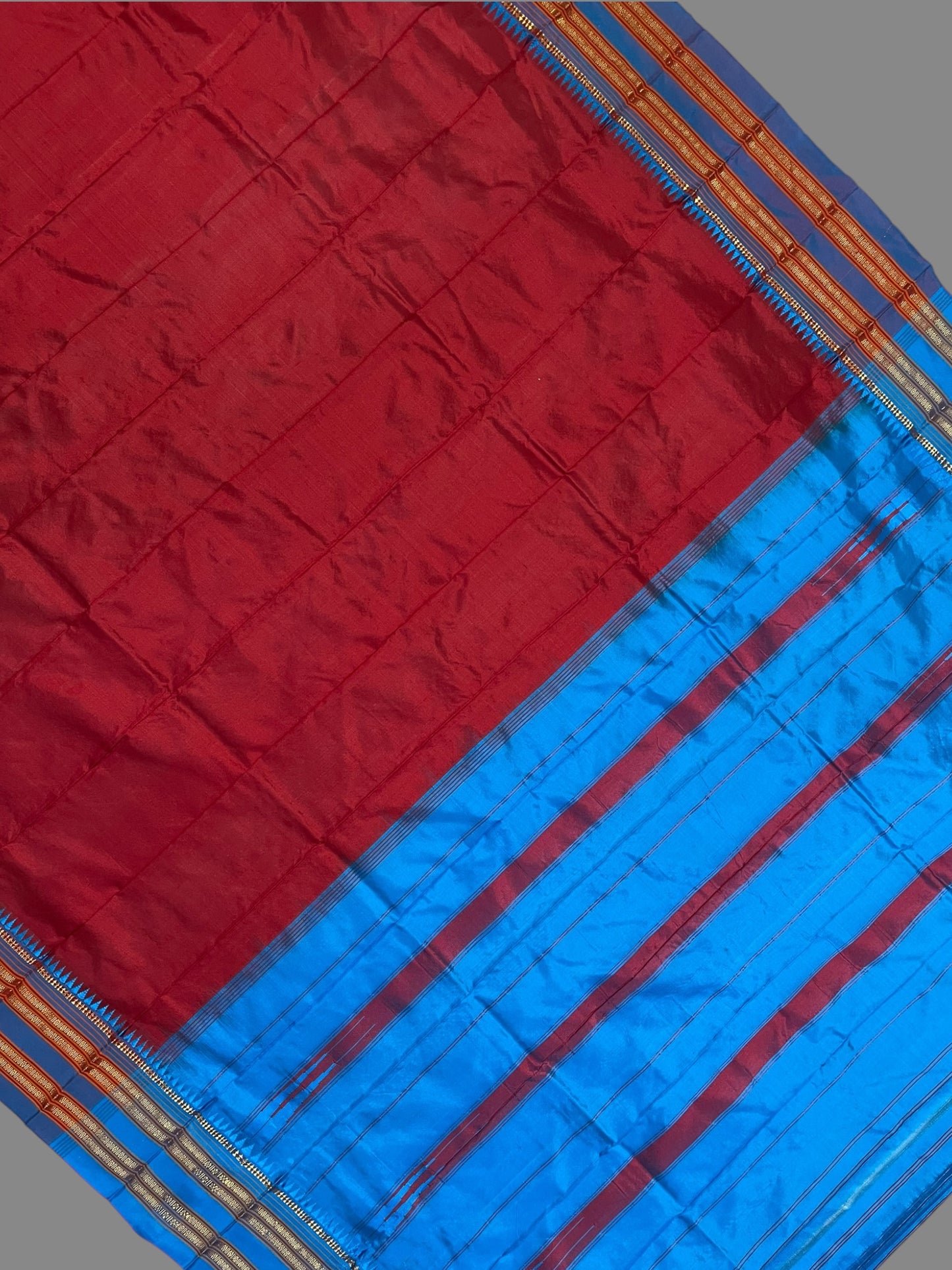 Narayanpet Plain Dark Red colour pure Silk Saree