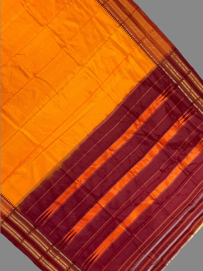 Narayanpet Plain Saffron orange colour  pure Silk Saree