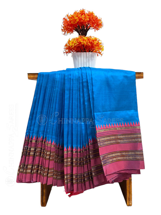 Narayanpet Plain Ananda Blue pure Silk Saree