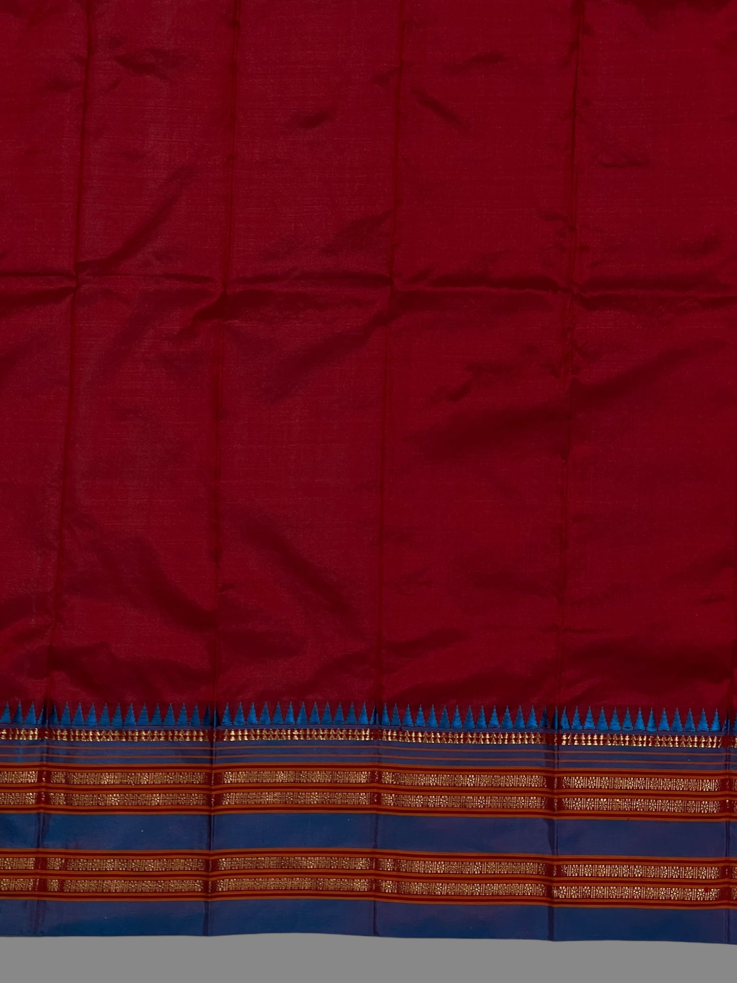 Narayanpet Plain Dark Red colour pure Silk Saree