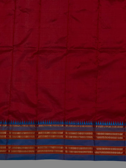 Narayanpet Plain Dark Red colour pure Silk Saree