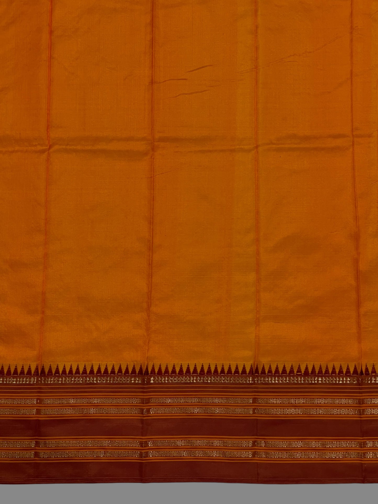 Narayanpet Plain Saffron orange colour  pure Silk Saree