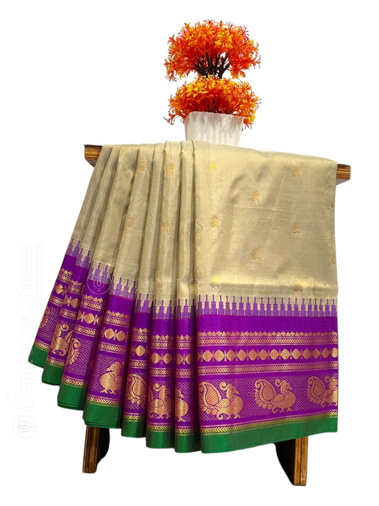 Mahalaxmi Border Walnut Cream Pure silk saree