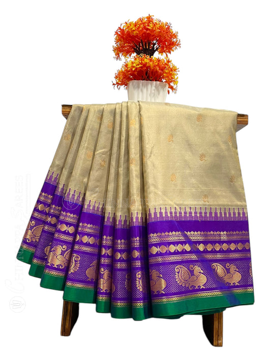 Mahalaxmi Border Walnut Cream Pure Silk Saree