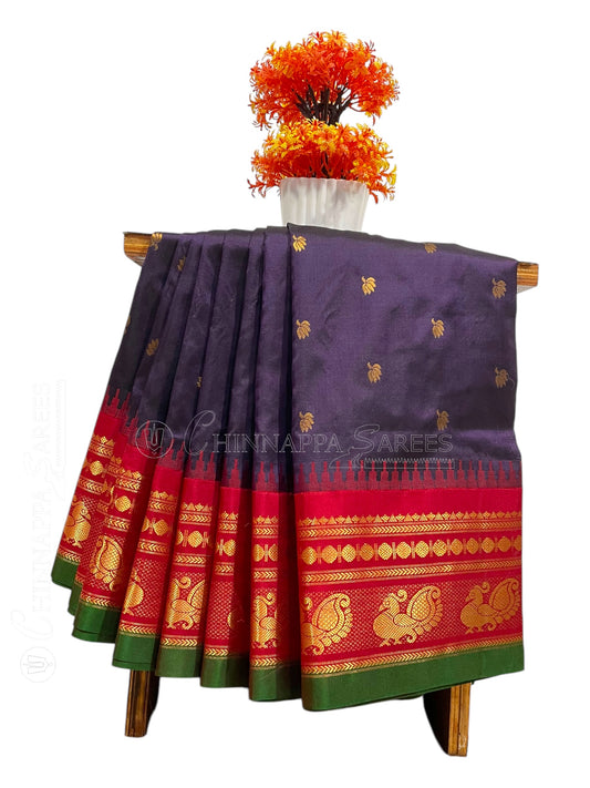 Mahalaxmi Border Dark Purple  Pure Silk Saree