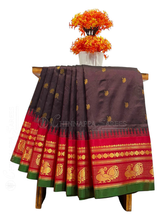 Mahalaxmi Border Brown Pure Silk Saree