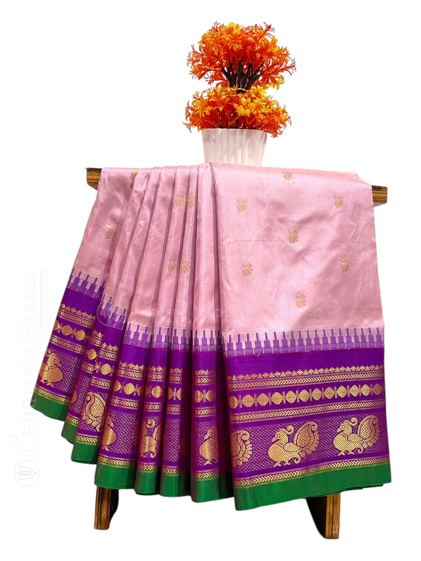 Mahalaxmi Border Rose Pink Pure Silk Saree