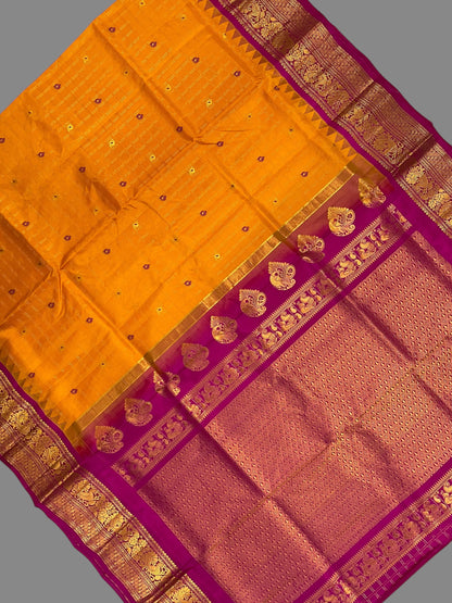 Humsa Big Checks Orange Pure Silk saree