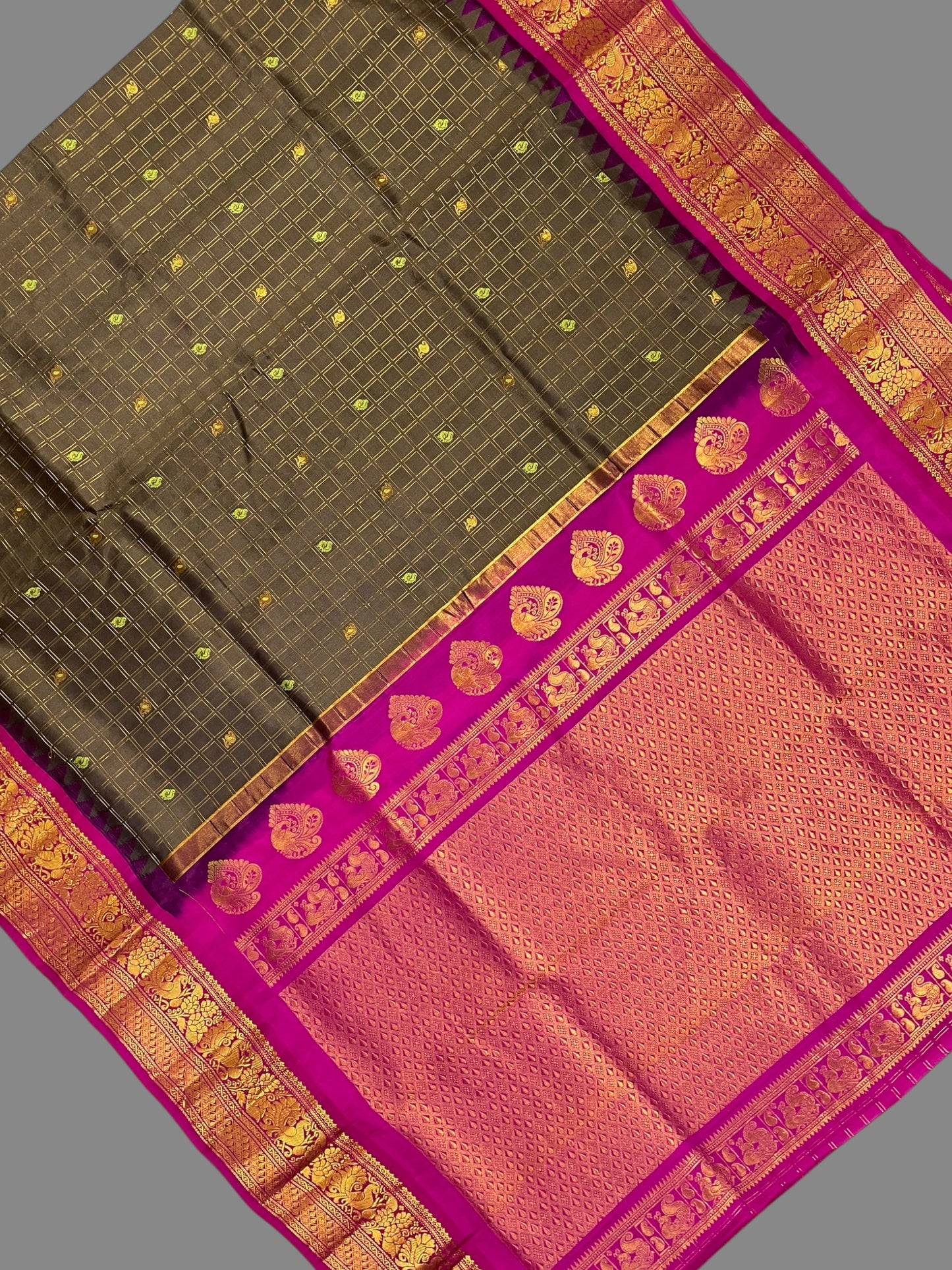 Humsa Big Checks Coffee Pure Silk Saree