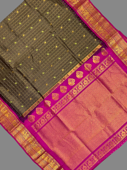 Humsa Big Checks Coffee Pure Silk Saree